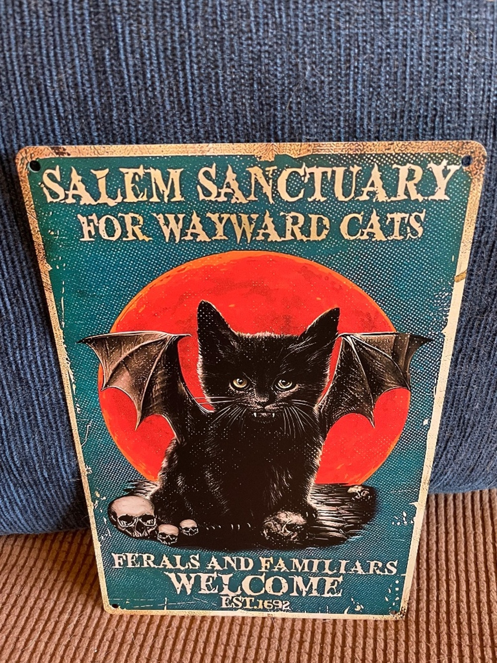 "Salem Sanctuary for Wayward Cats" Vintage look tin wall decor